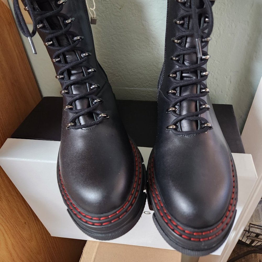 NIB Kurt Geiger London Black Leather Lace or Zip Combat Boots Cool Details! 7.5 - Picture 5 of 12